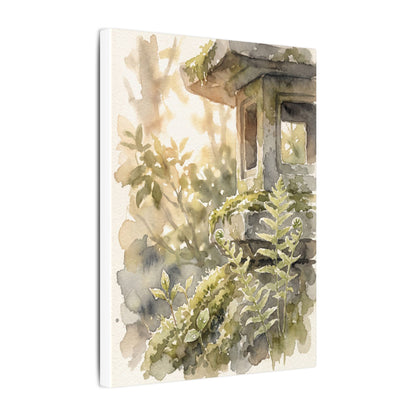 Earthy Stone Lantern Canvas Art - Watercolor Japandi