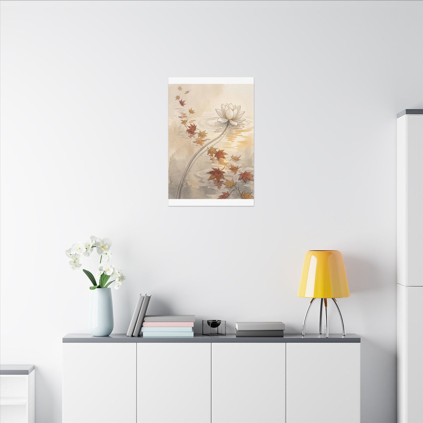 Lotus Flower Canvas Art | Autumn Japandi Minimal Line Art