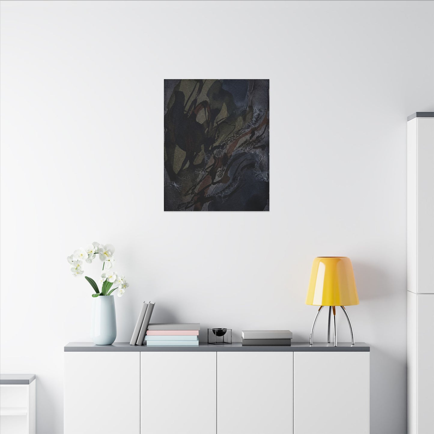 Shadow Play Winter Canvas Art | Dark Japandi Luxurious Design