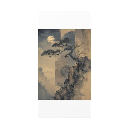 Japandi Pine Tree in Moonlight | Japanese Pattern Canvas Art