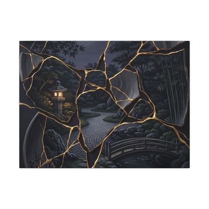 Kintsugi Moonlit Garden in Golden Hour | Gold Repair Canvas Art