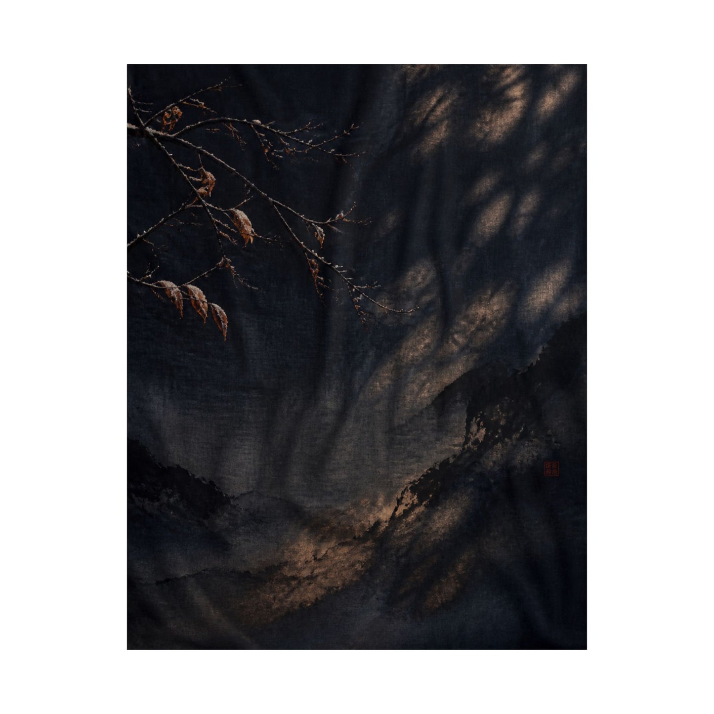 Winter Silk Drape Charcoal Ink Wall Art Print | Sophisticated Decor