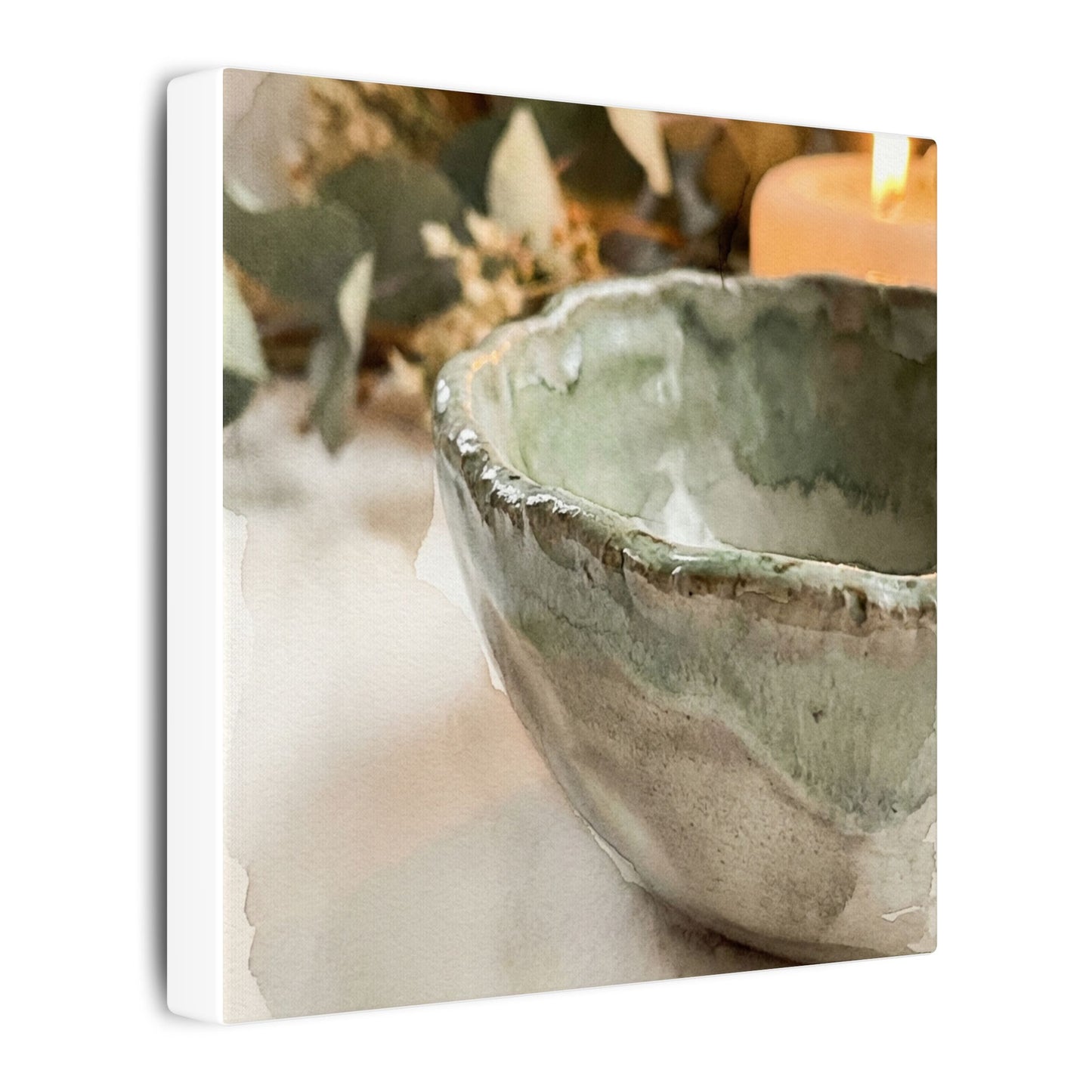 Ceramic Bowl Canvas Art | Summer Japandi Watercolor Art