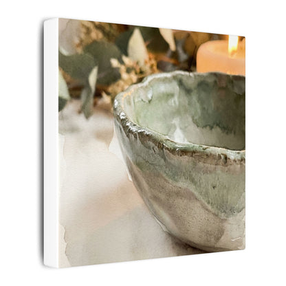 Ceramic Bowl Canvas Art | Summer Japandi Watercolor Art