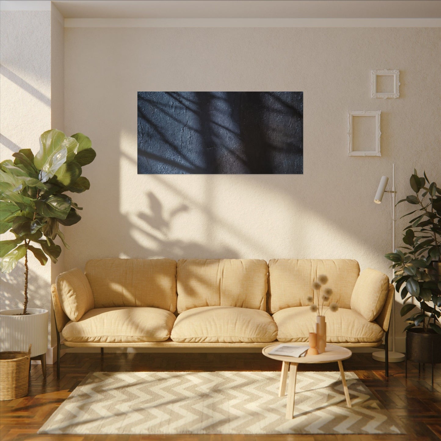 Dark Japandi Shadow Play in Moonlight | Moody Minimal Canvas Art
