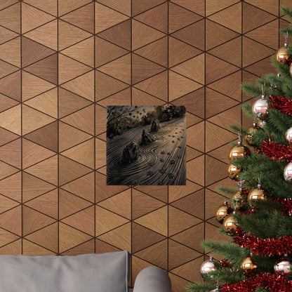 Rock Garden Autumn Wall Art Print | Dark Japandi Sophisticated Design