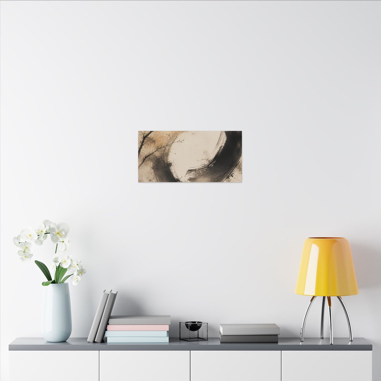 Japandi Ink Brushstroke in Golden Hour | Watercolor Canvas Art