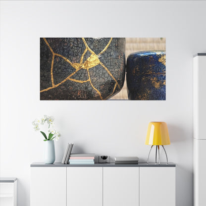 Tea Ceremony Crackle Gold Canvas Art | Philosophical Kintsugi Art