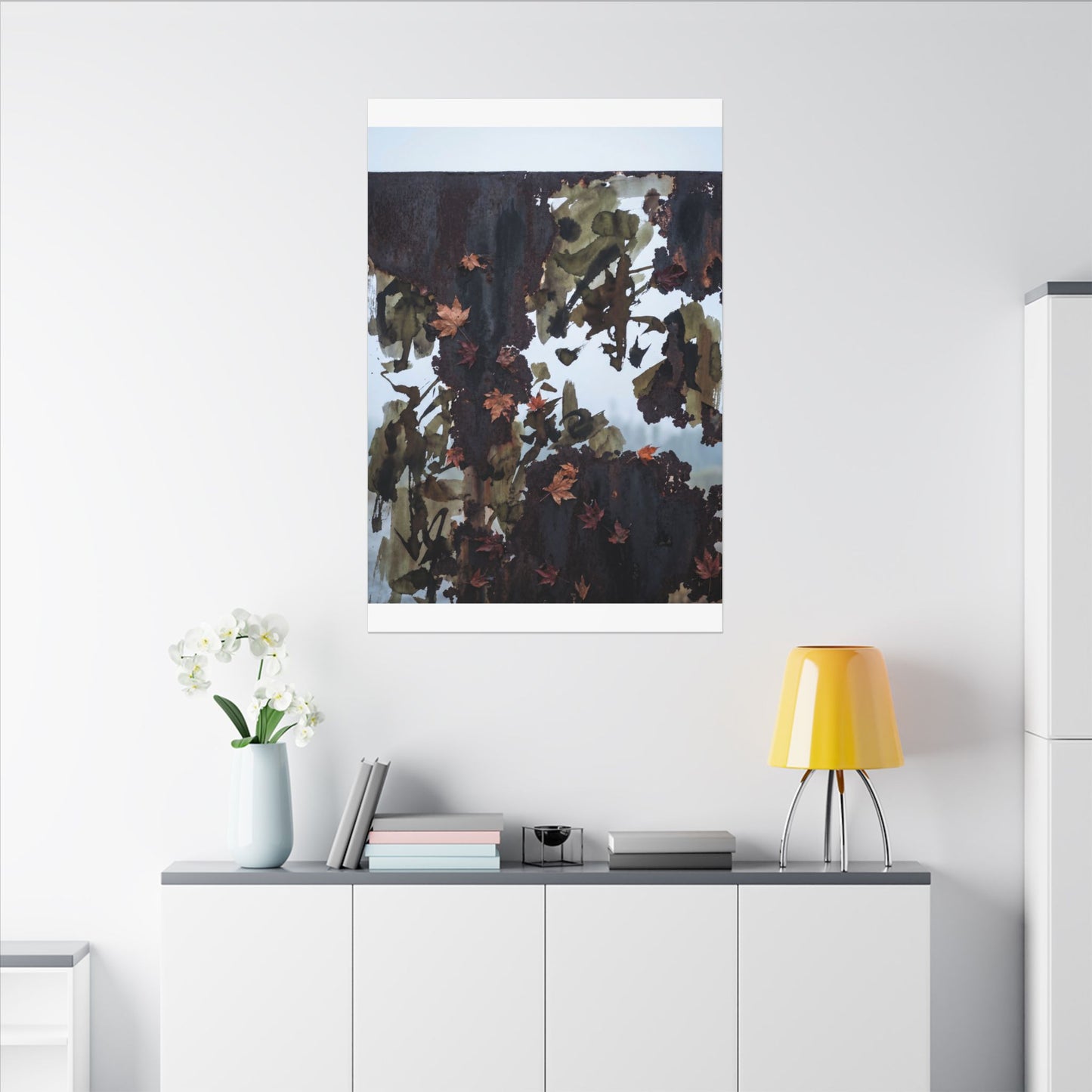 Rust Patina Charcoal Ink Canvas Art | Sophisticated Dark Japandi Art