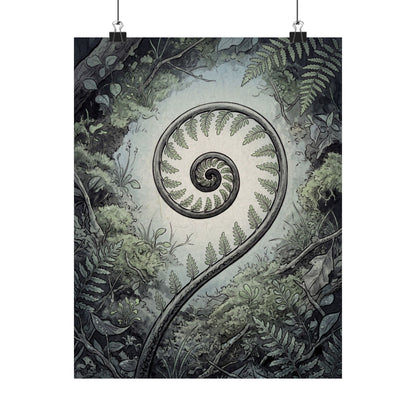 Fern Unfurling Ukiyo E Inspired Wall Art Print | Contemplative Zen Art Art Print