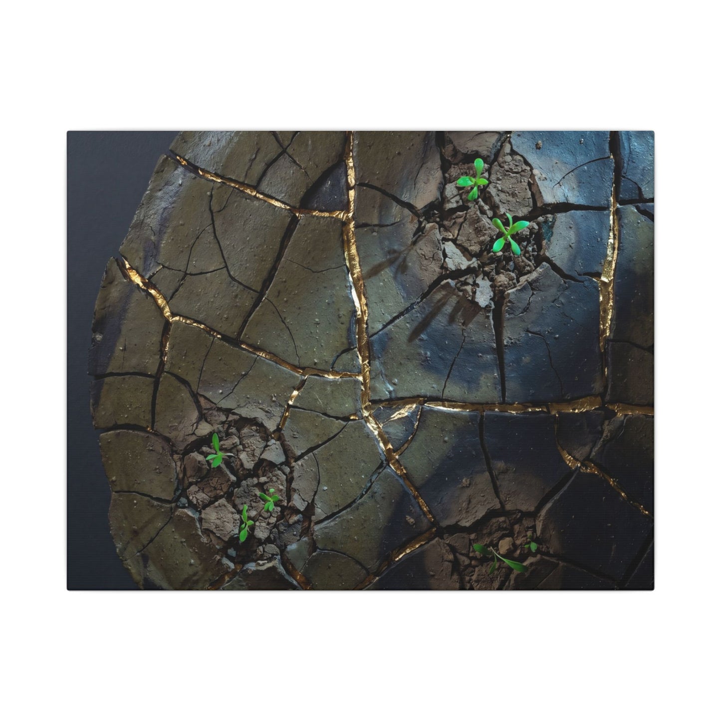 Dark Japandi Cracked Earth in Moonlight | Moody Minimal Canvas Art