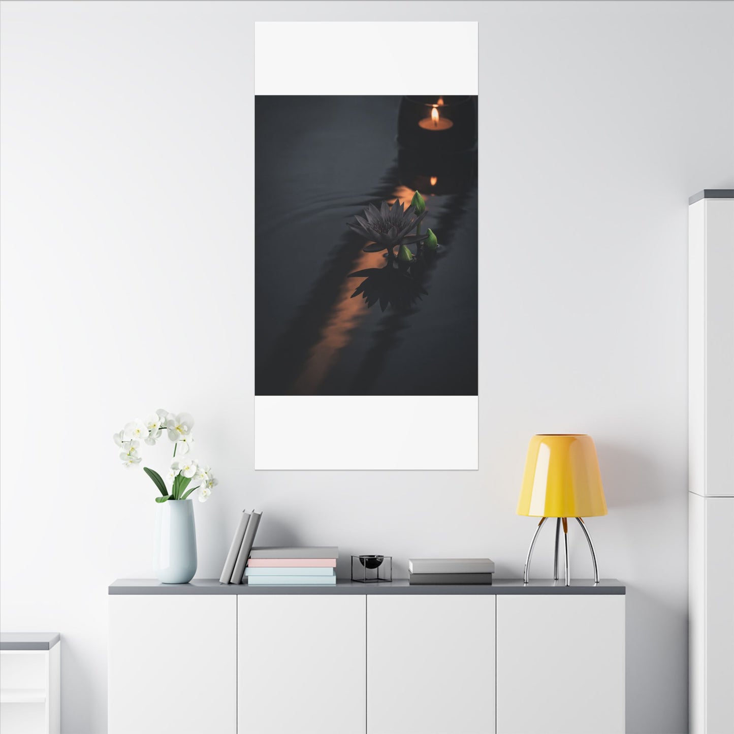 Seijaku Lotus Flower Canvas Art - Dark Japandi Shadow Zen