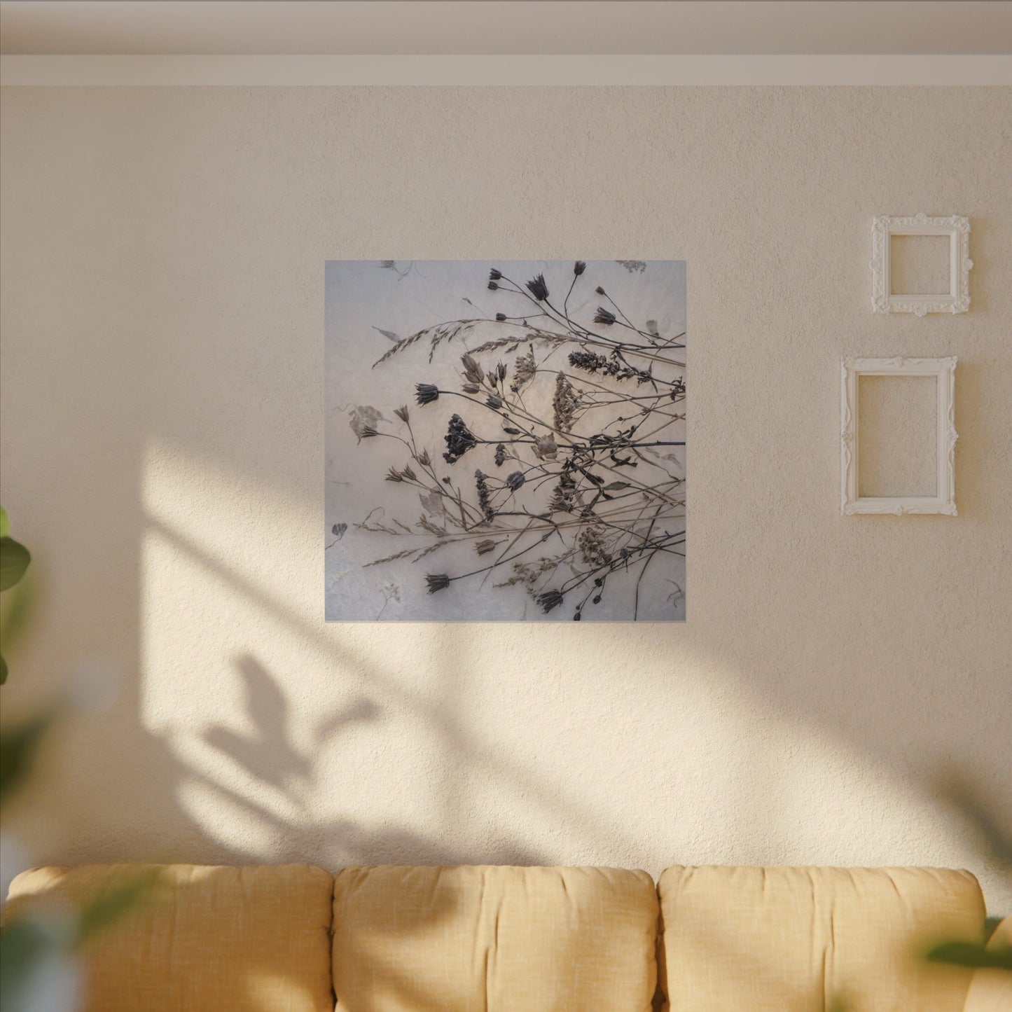 Elegant Dried Flowers Canvas Art - Japanese Pattern Japandi