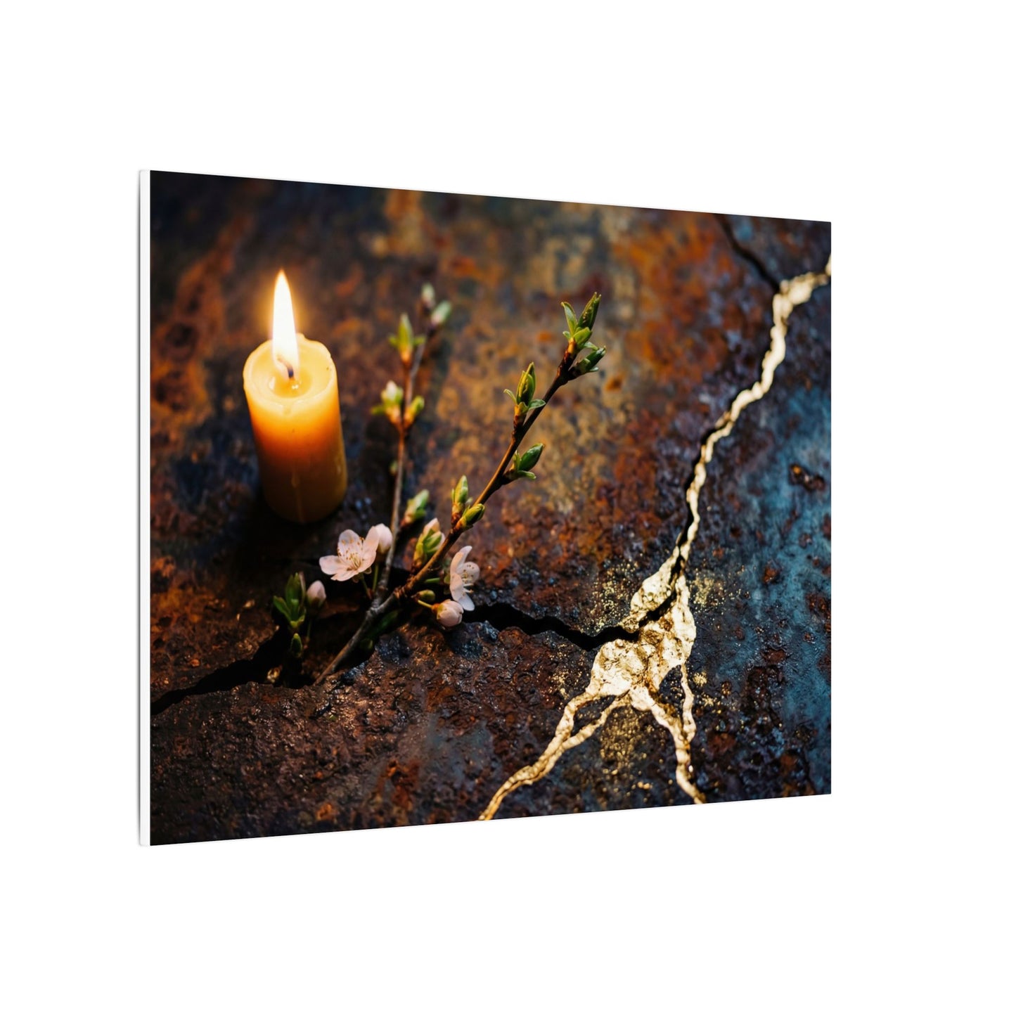 Kintsugi Rust Patina in Candlelight | Gold Repair Canvas Art