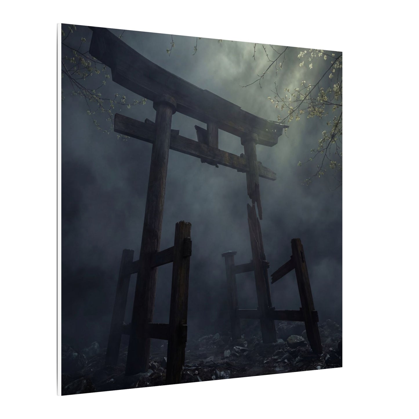 Dark Japandi Torii Gate in Dappled | Moody Minimal Canvas Art