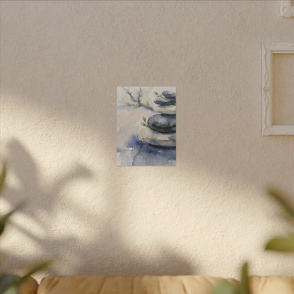 River Stones Watercolor Canvas Art | Cozy Japandi Art