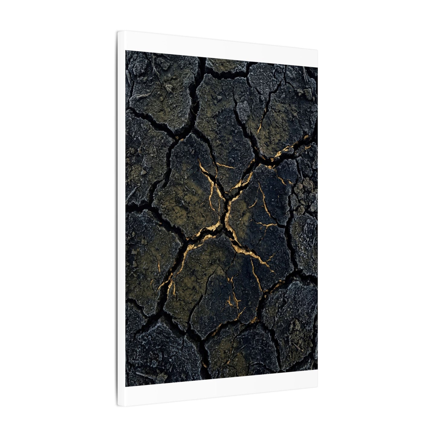 Overcast Cracked Earth Canvas Art - Dark Japandi Ma