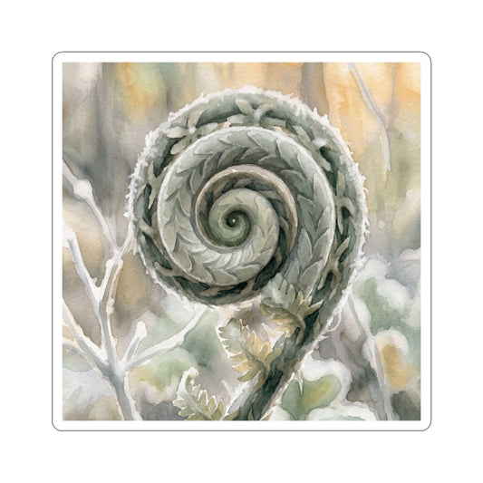 Fern Unfurling Winter Sticker | Japandi Warm Design