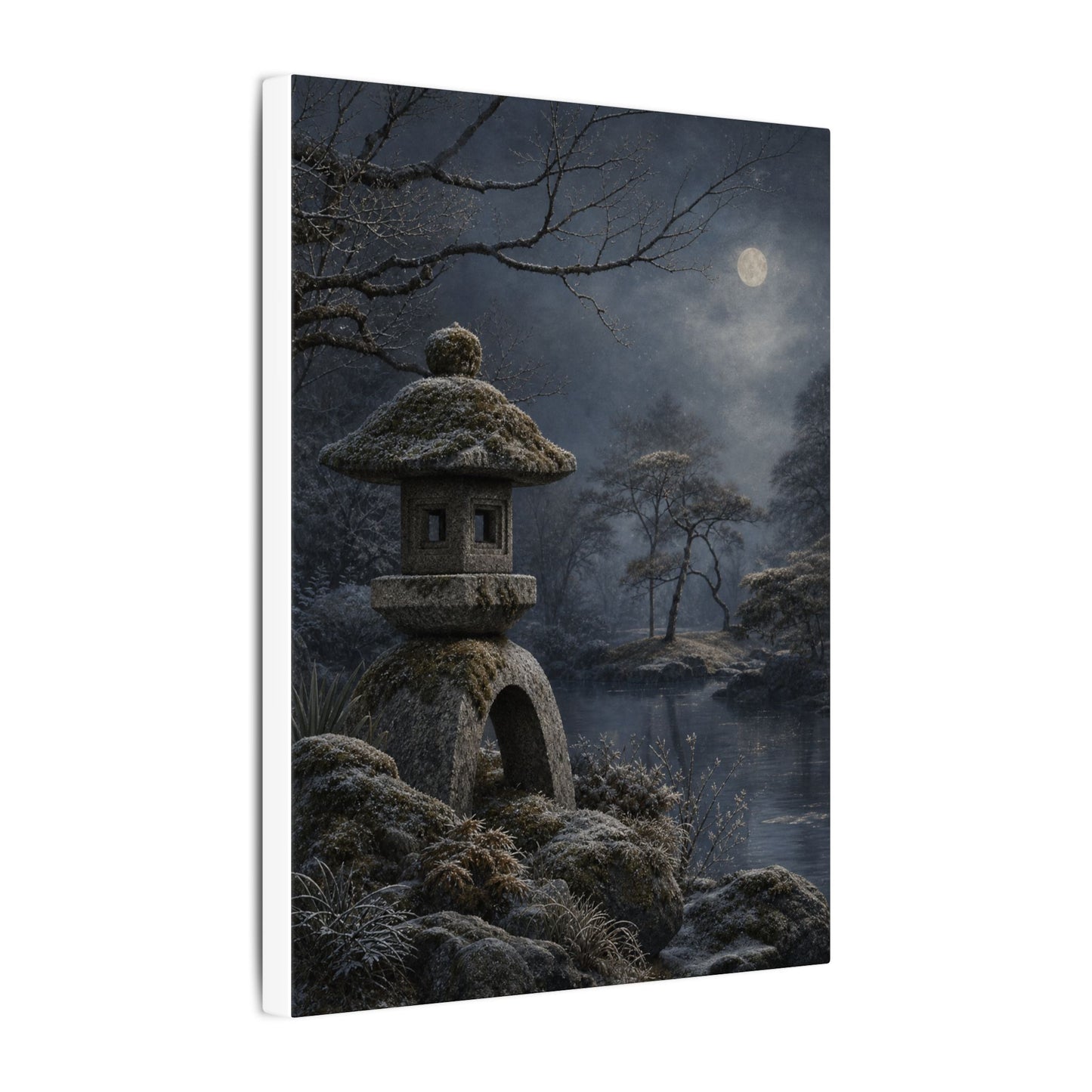 Stone Lantern Canvas Art | Winter Japandi Japanese Pattern Art