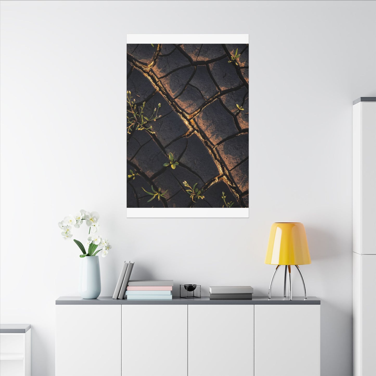 Kintsugi Cracked Earth in Golden Hour | Gold Vein Canvas Art