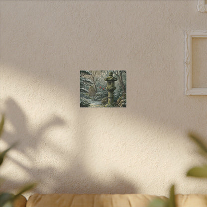 Stone Lantern Winter Canvas Art | Japandi Warm Design