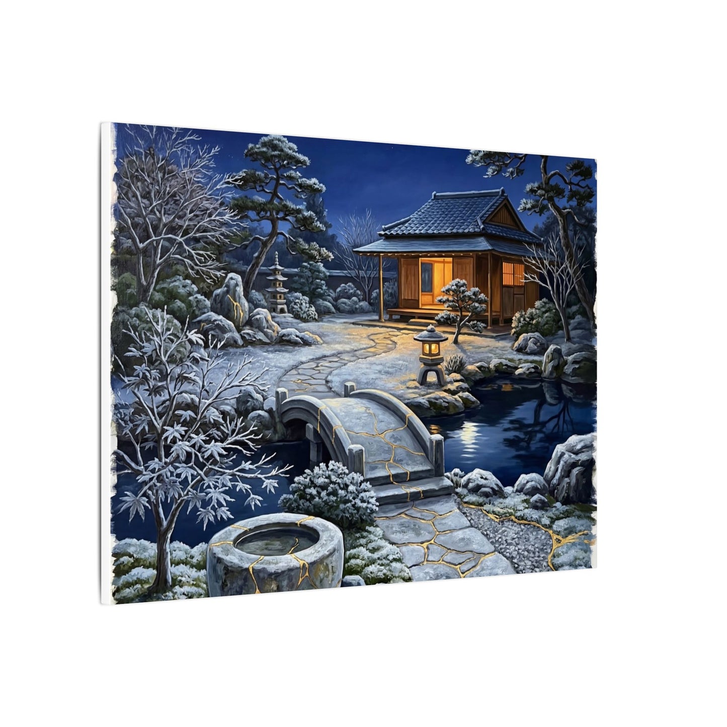 Moonlit Garden Winter Canvas Art | Kintsugi Artful Design