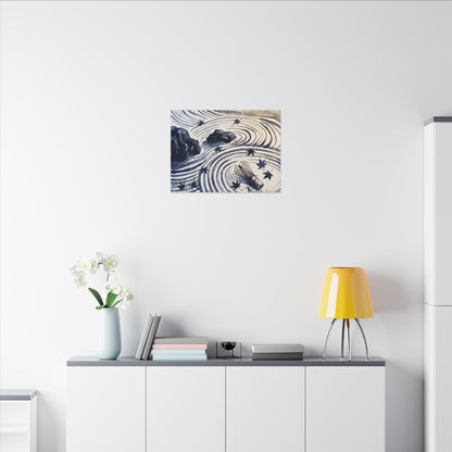 Zen Rock Garden in Golden Hour | Sumi E Canvas Art