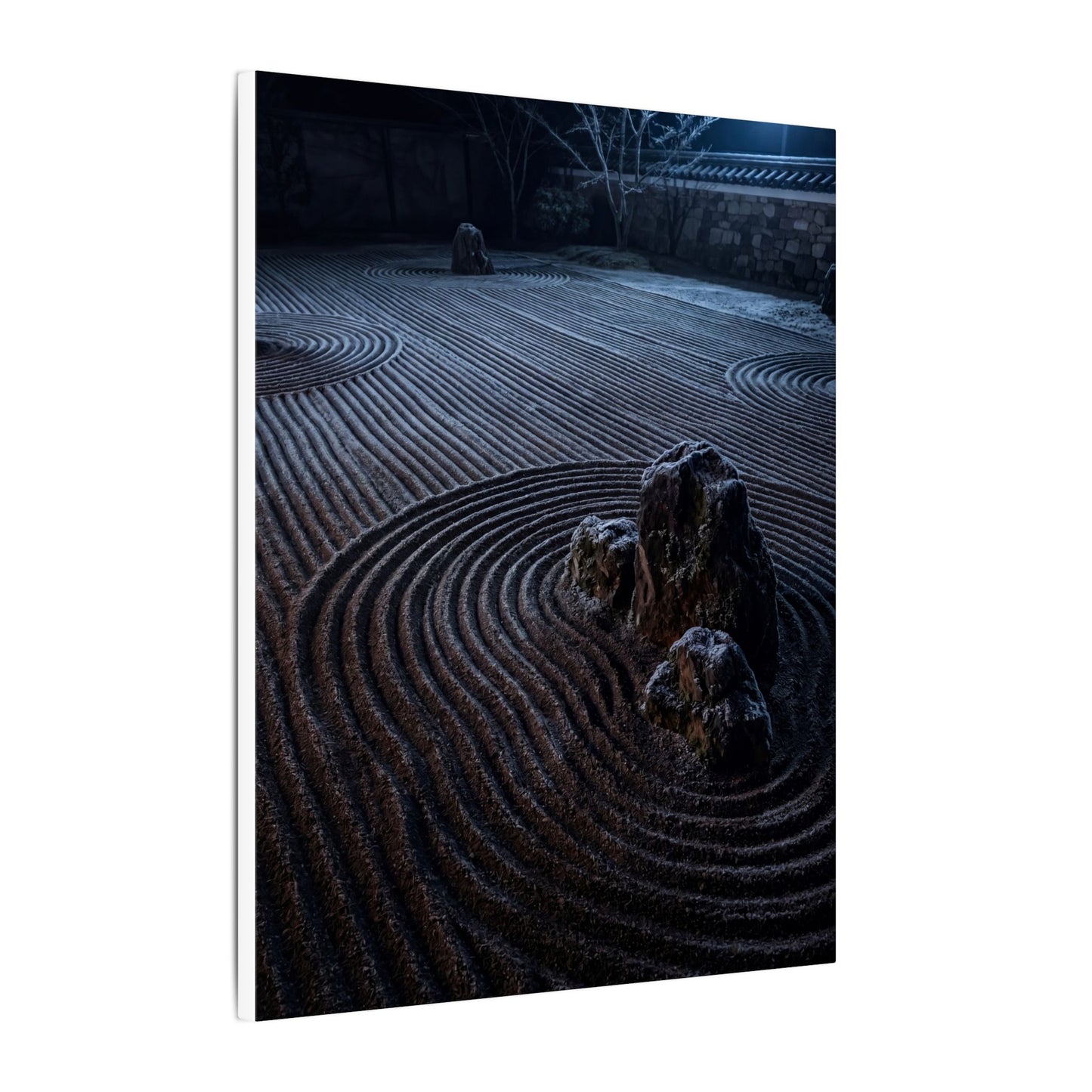 Moonlight Rock Garden Canvas Art - Dark Japandi Seijaku