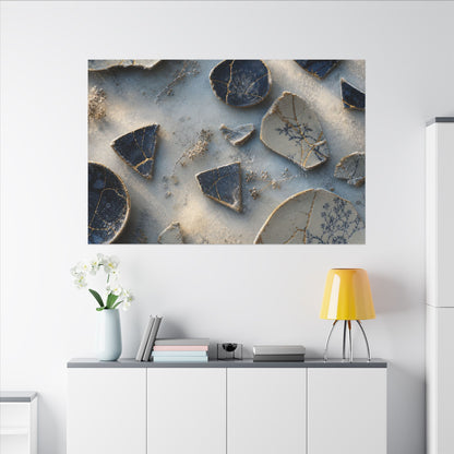 Broken Pottery Canvas Art | Winter Kintsugi Gold Vein Art