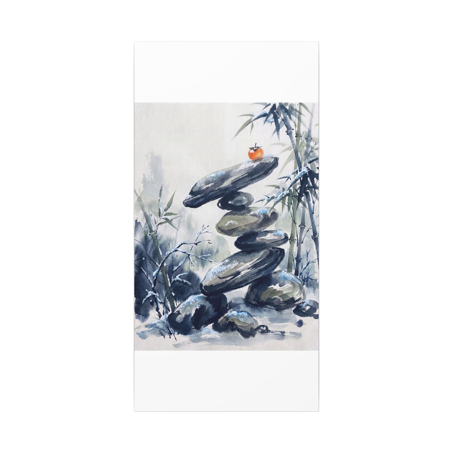 Zen River Stones in Moonlight | Sumi E Canvas Art