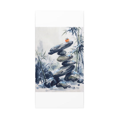 Zen River Stones in Moonlight | Sumi E Canvas Art