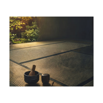 Dark Japandi Tea Ceremony in Golden Hour | Dark Texture Canvas Art
