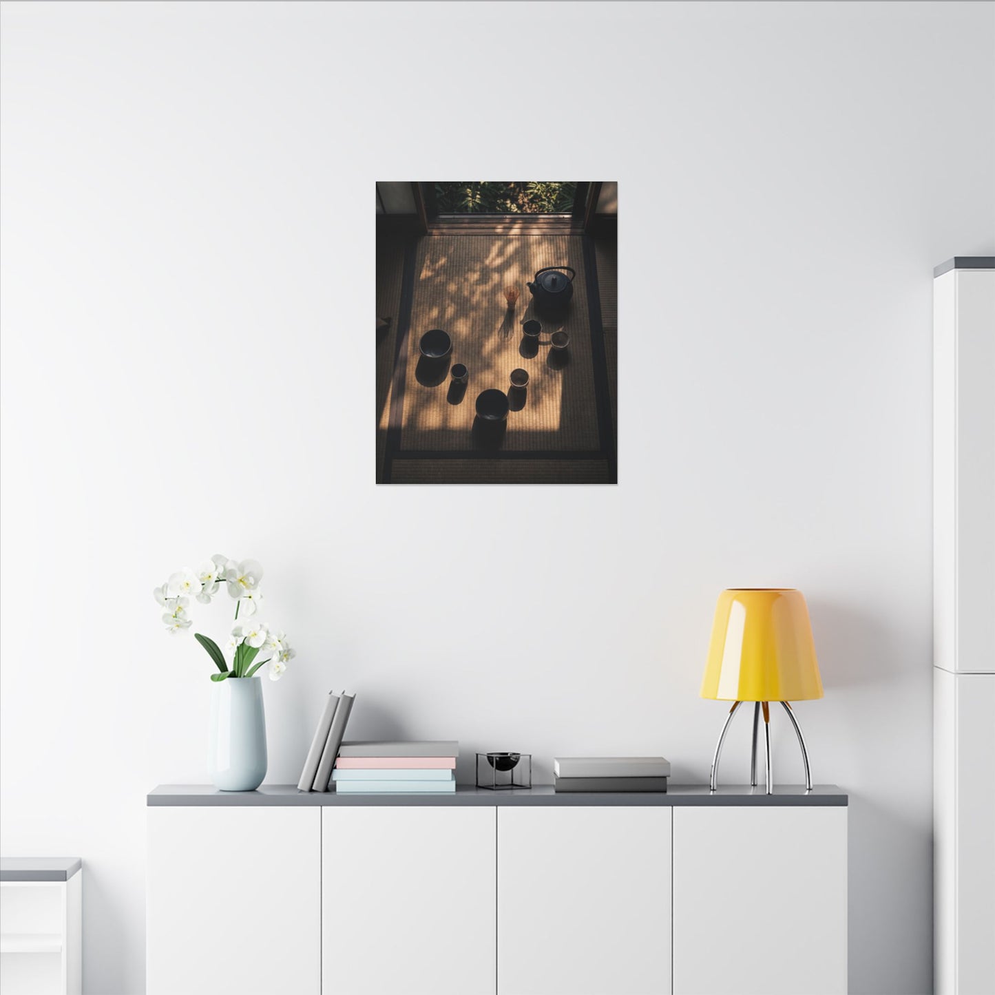Shibui Tea Ceremony Canvas Art - Dark Japandi Shadow Zen
