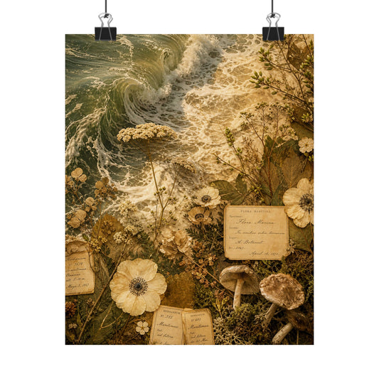 Cottagecore Ocean Wave in Golden Hour | Herbarium Wall Art Print