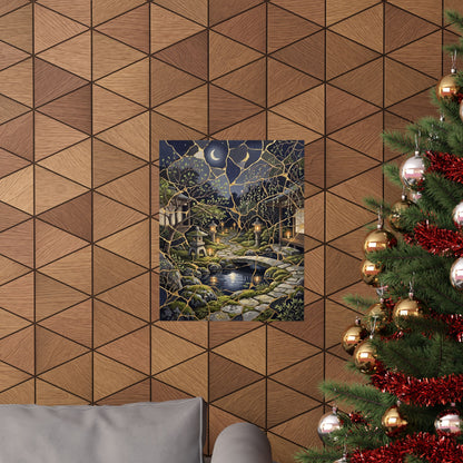 Spring Moonlit Garden Gold Vein Wall Art Print | Artful Decor