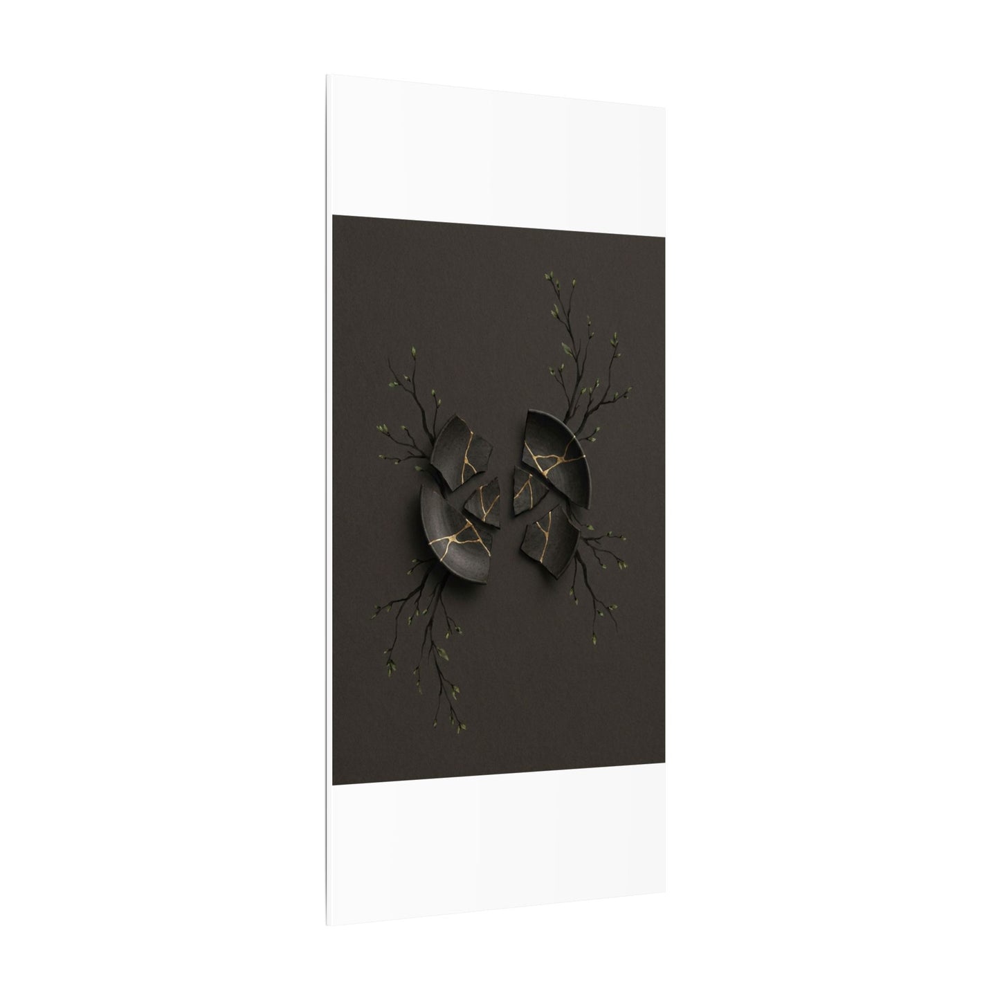 Sophisticated Broken Pottery Canvas Art - Charcoal Ink Dark Japandi