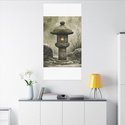 Stone Lantern Winter Canvas Art | Japandi Neutral Design