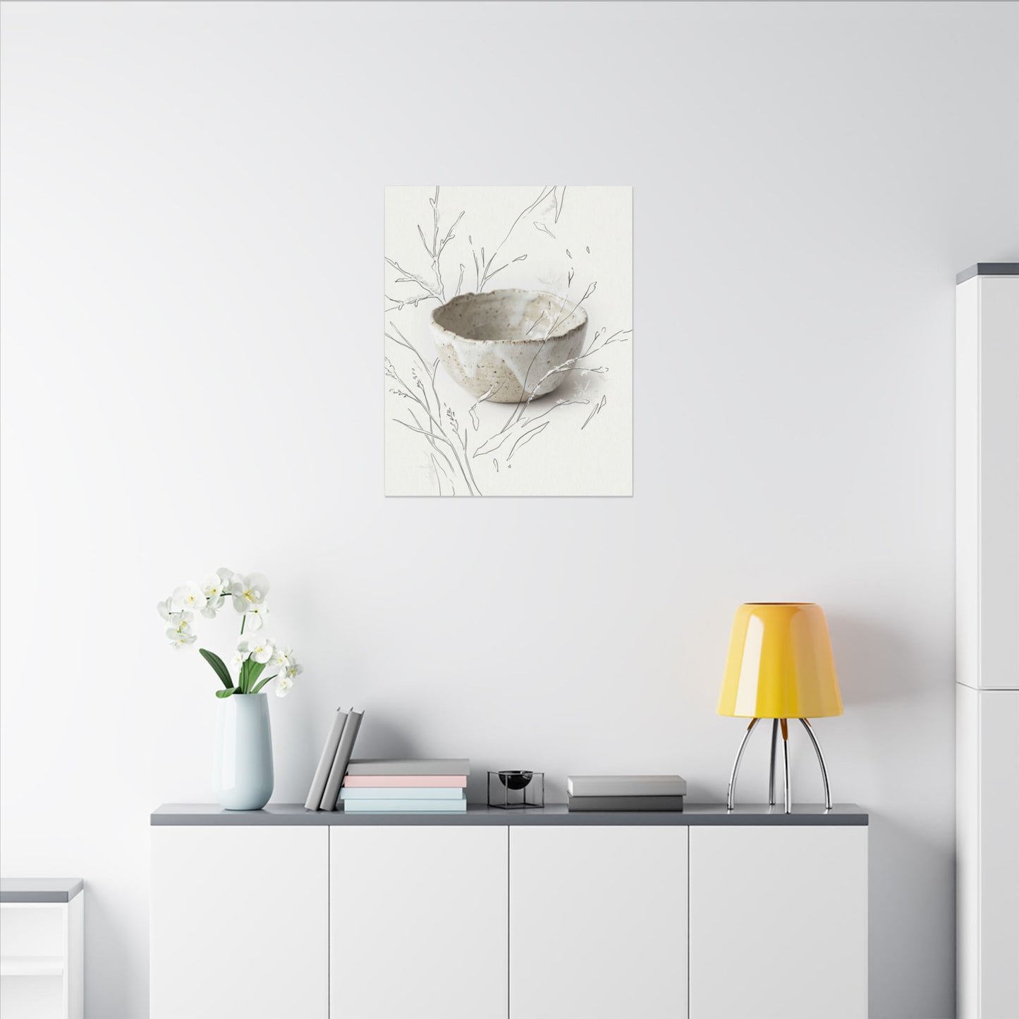 Neutral Ceramic Bowl Canvas Art - Minimal Line Japandi