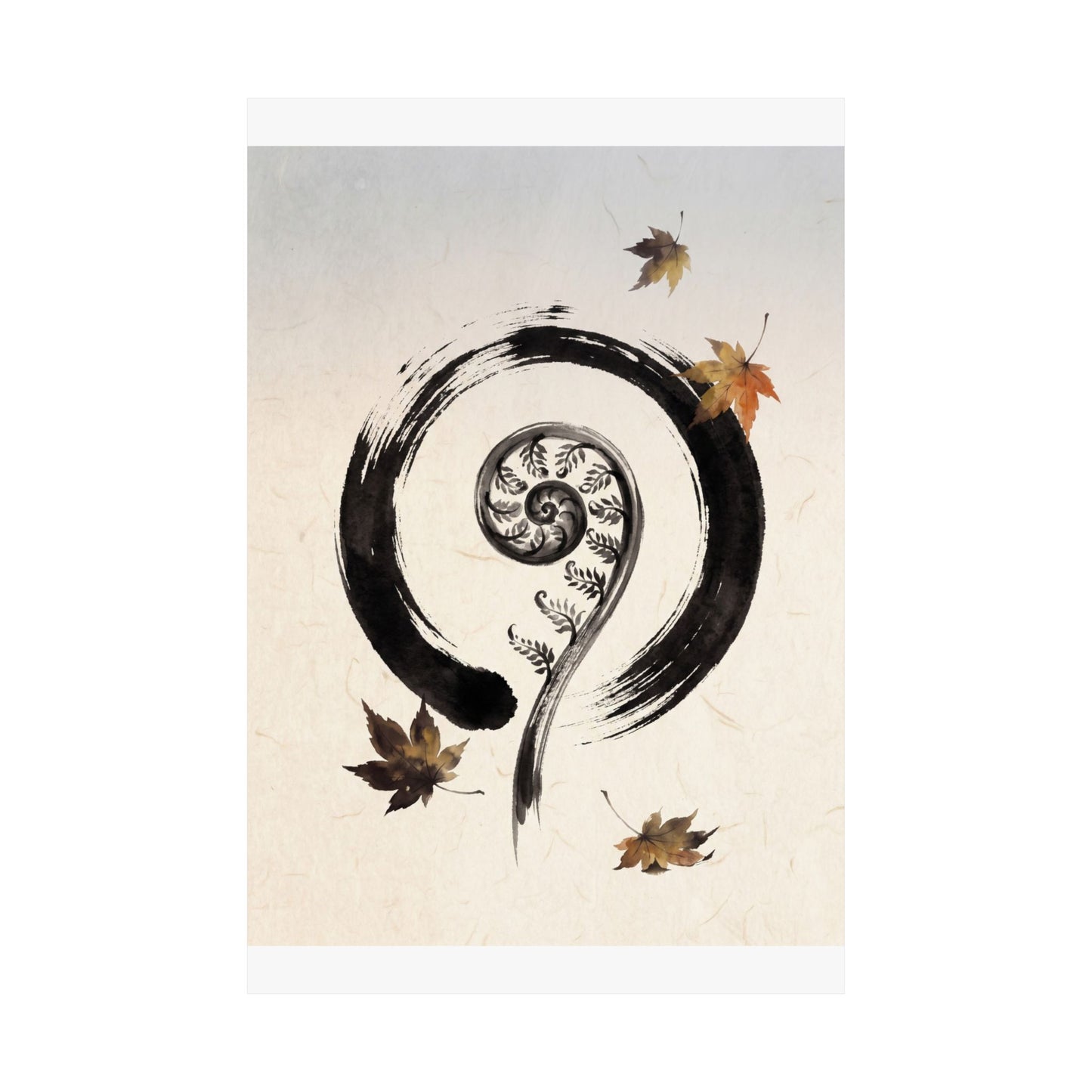 Autumn Fern Unfurling Enso Wall Art Print | Peaceful Decor