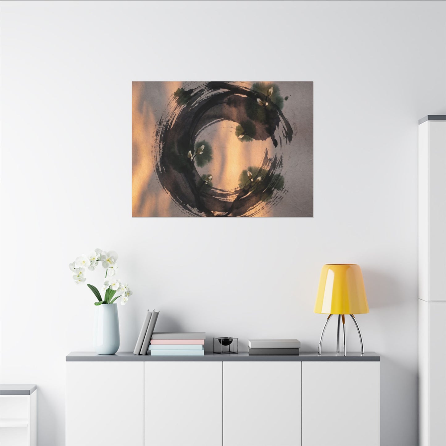Ink Brushstroke Spring Canvas Art | Dark Japandi Bold Design