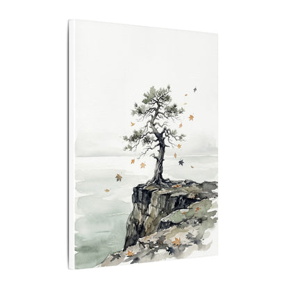 Japandi Pine Tree in Overcast | Watercolor Canvas Art
