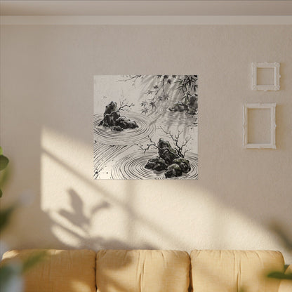Rock Garden Canvas Art | Winter Zen Sumi E Art