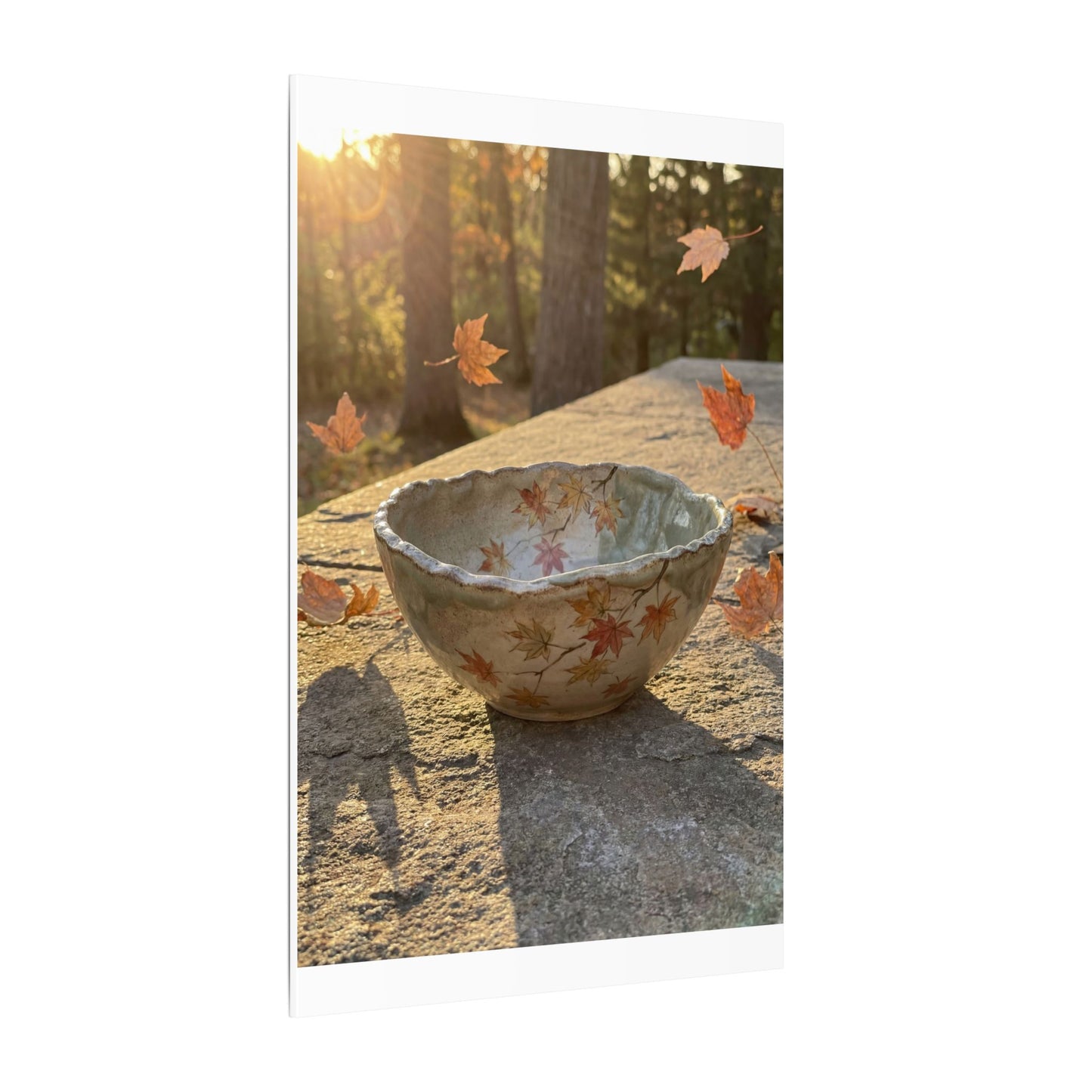 Japandi Ceramic Bowl in Golden Hour | Japanese Pattern Canvas Art