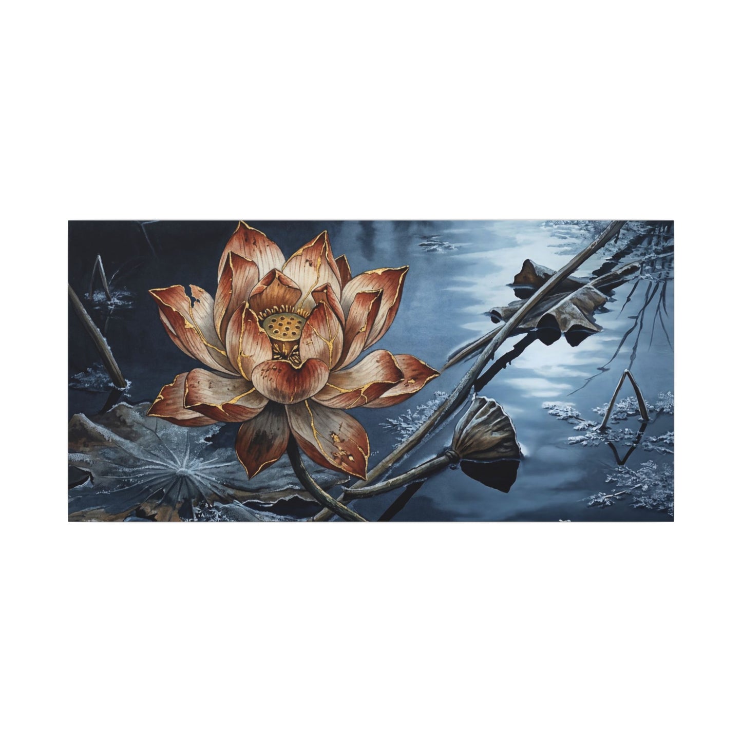 Winter Lotus Flower Broken Beauty Canvas Art | Healing Decor