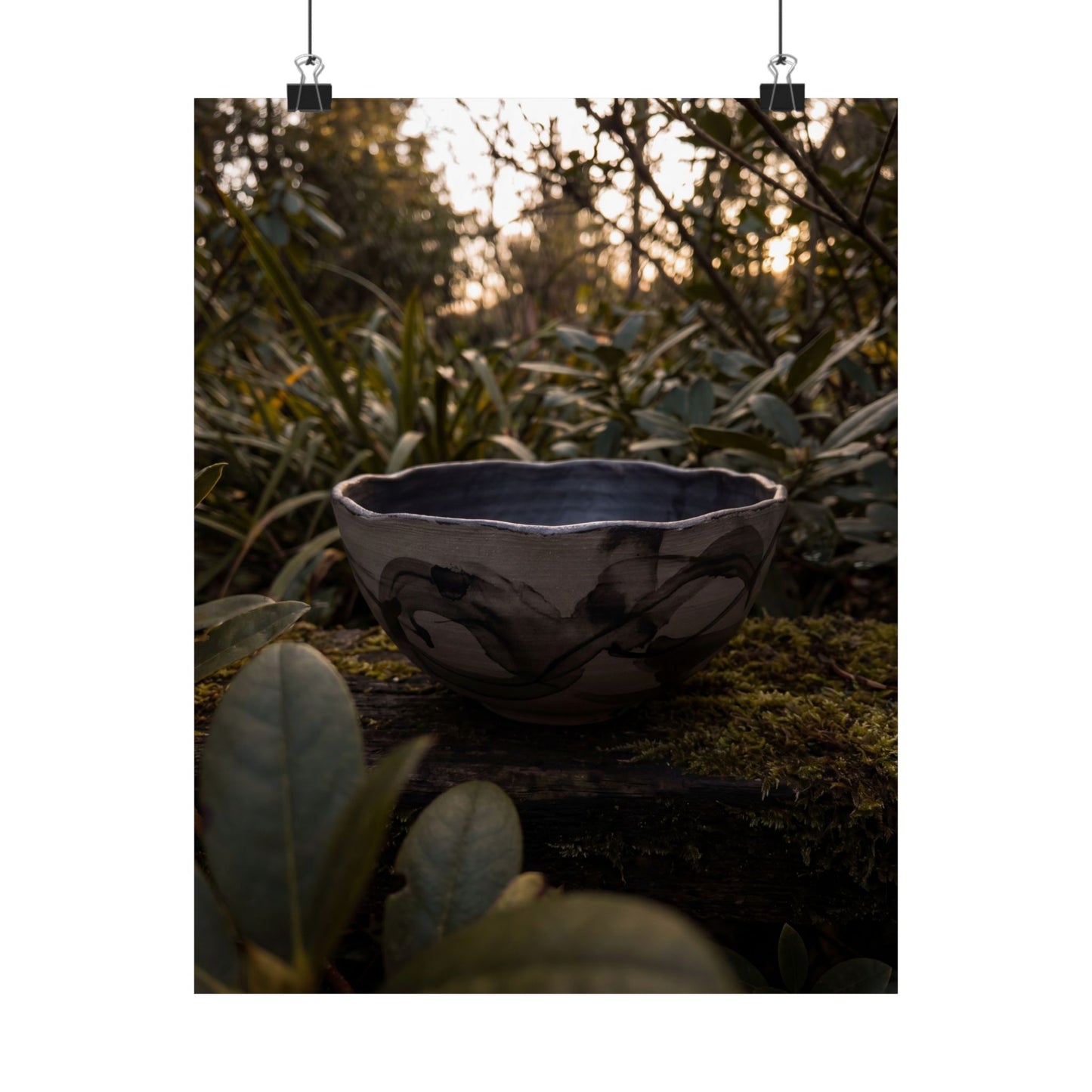 Seijaku Ceramic Bowl Wall Art Print - Dark Japandi Charcoal Ink