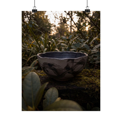 Seijaku Ceramic Bowl Wall Art Print - Dark Japandi Charcoal Ink