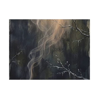 Incense Smoke Winter Canvas Art | Dark Japandi Moody Design