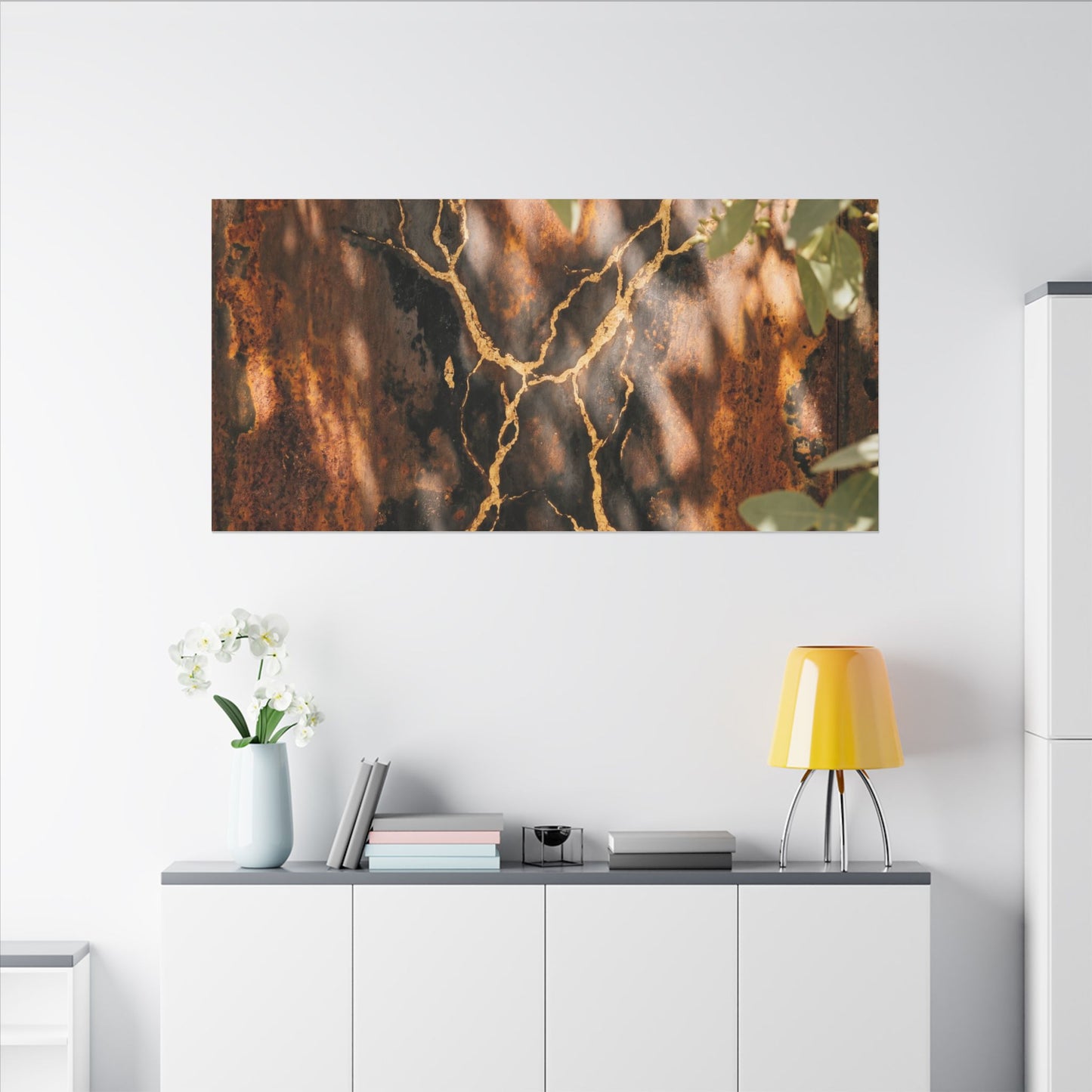 Kanso Rust Patina Canvas Art - Kintsugi Gold Vein