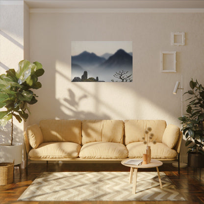 Mountain Mist Karesansui Canvas Art | Contemplative Zen Art