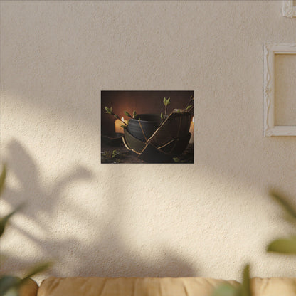 Broken Pottery Spring Canvas Art | Dark Japandi Luxurious Design